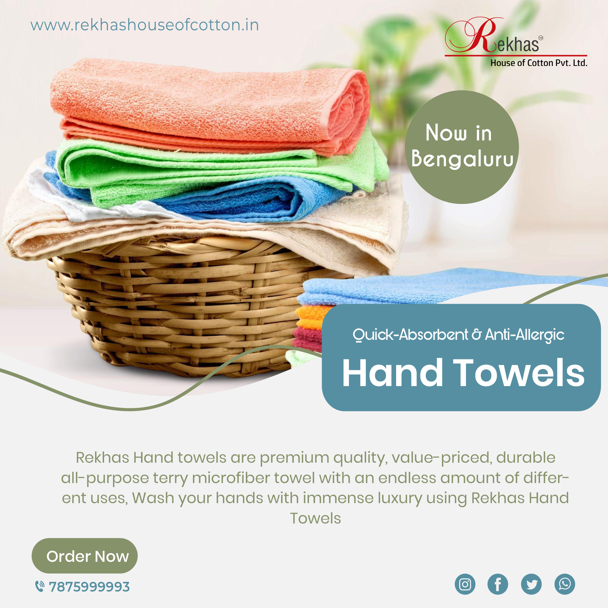 Get the best of Hand Towels in Bengaluru from Rekhas house of Cotton.